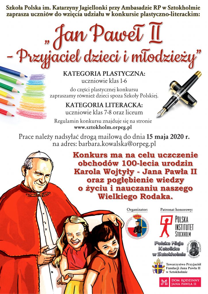 Zachęcamy do uczertnictwa w konkursie z okazji 100.rocznicy urodzin Karola Wojtyły – Jana Pawła II.